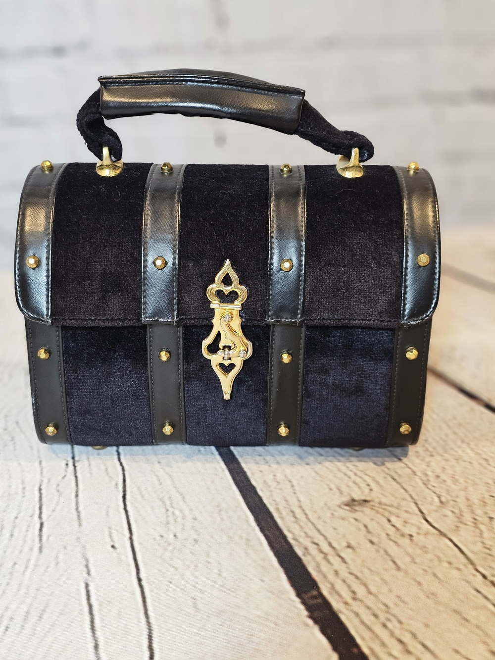 Meyers Vintage Black Velvet Top-Handle Bag with Gold Accent